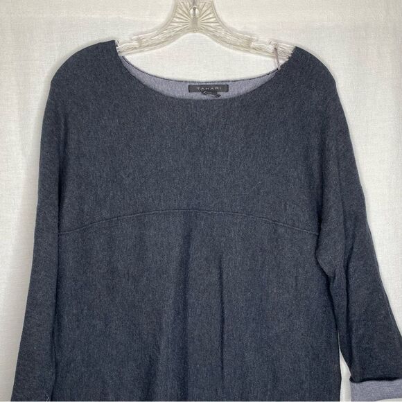 Tahari Gray Soft Color Block 3/4 Sleeves Pockets Slits Tunic Sweater Dress M - Picture 3 of 10